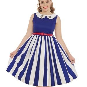 Lindy Bop Striped Anchor Collar Sailor Pinup Dress